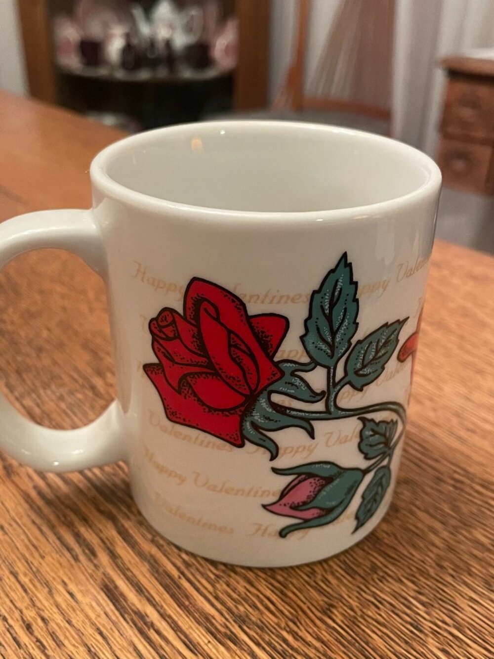Vintage Happy Valentines Red and Pink Roses Themed Coffee Cup Mug 11 ounces